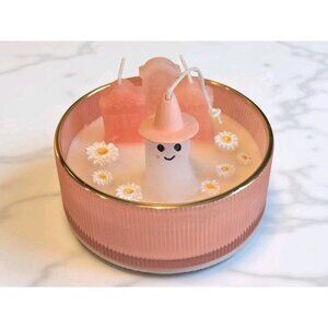 New Large Pink Spooky Ghost Halloween Holiday Graveyard Candle Home Decor Gift